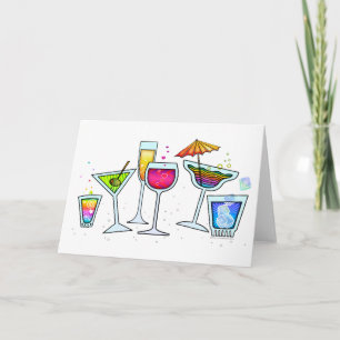 COCKTAIL GLASSES GREETING or NOTE CARD