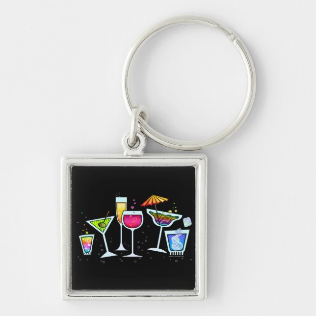 COCKTAIL GLASSES METAL KEYCHAIN (Front)