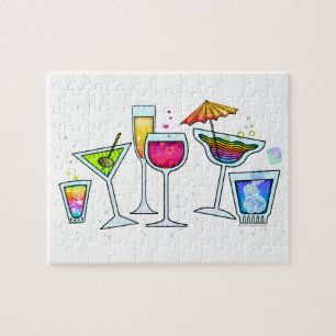 COCKTAIL GLASSES PUZZLE or PUZZLE GIFT TIN