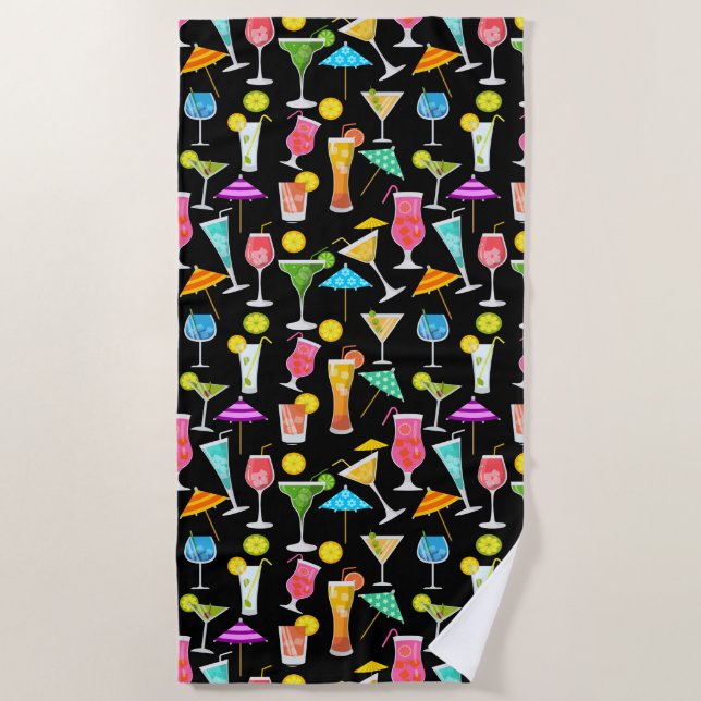 Cocktail Happy Hour Party Time Pattern Beach Towel (Front)