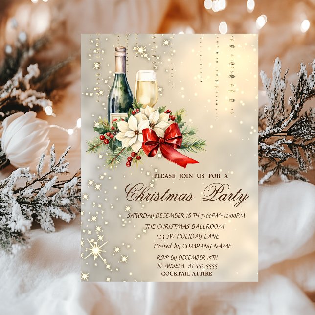 Cocktail Holly Berry Red Bow Company Christmas Invitation (Creator Uploaded)