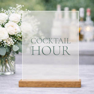 Cocktail Hour Acrylic Sign with Wooden Base