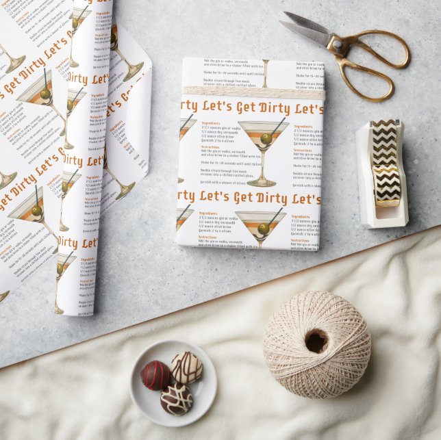 Cocktail Hour Let's Get Dirty Martini Recipe Wrapping Paper (Crafts)