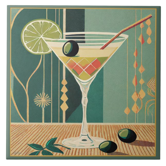 Cocktail Hour Mid Century Modern Martini Ceramic Tile (Front)