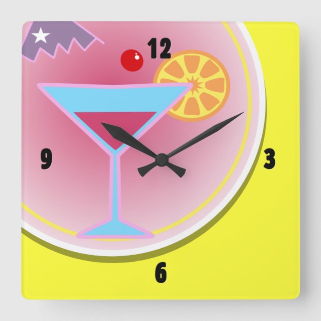Cocktail Hour Night Time Wall Clock (Front)