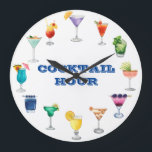 Cocktail Hour Watercolor Drinks  martini  Large Clock<br><div class="desc">This design may be personalised in the area provided by changing the photo and/or text. Or it can be customised by clicking Personalise this Template and then choosing the click to customise further option and delete or change the colour of the background, add text, change the text colour or style,...</div>