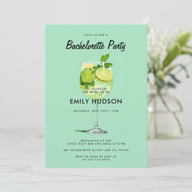 Cocktail Hugo Spritz Bachelorette Party Invitation (Standing Front)