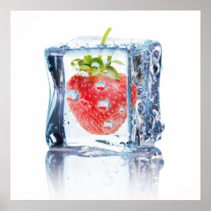 Cocktail Ice Cube with Strawberry Poster