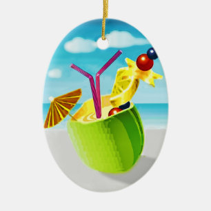 Cocktail in a Coconut Ceramic Tree Decoration