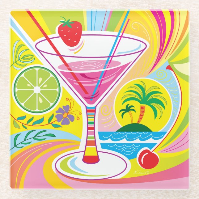 Cocktail Island Glass Coaster (Front)