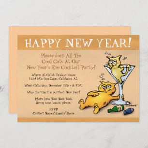 Cocktail Kittens Gold New Year Party Invitation