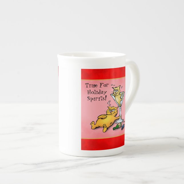 Cocktail Kittens Holiday Spirits Cartoon Bone China Mug (Front Right)