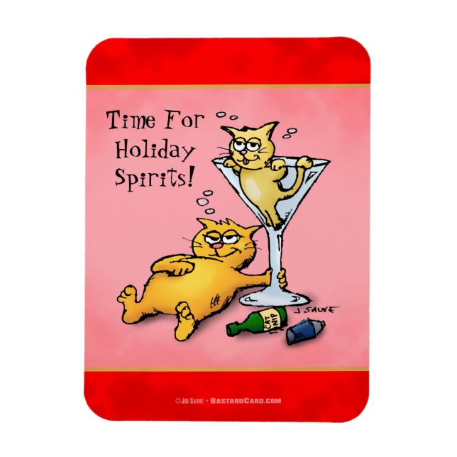 Cocktail Kittens Holiday Spirits Cartoon Magnet (Vertical)