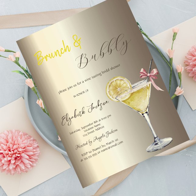 Cocktail Lemon Champagne Bridal Shower Invitation (Creator Uploaded)