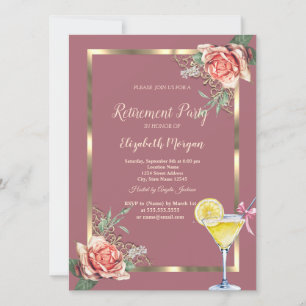 Cocktail Lemon Floral Frame Roses Retirement Invitation
