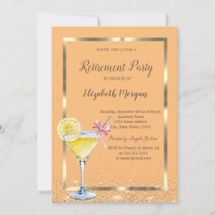 Cocktail Lemon Frame Confetti Orange Retirement Invitation