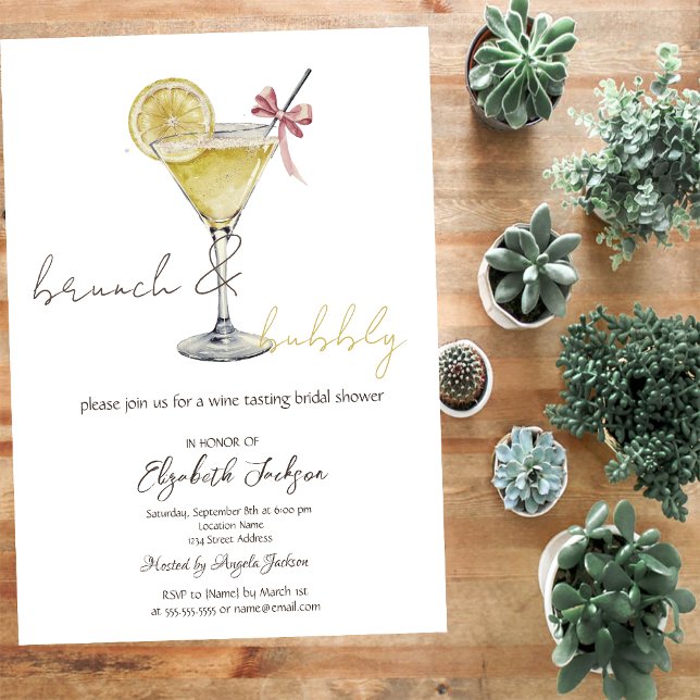 Cocktail Lemon Glitter Drips Brunch Bubble Invitation (Creator Uploaded)