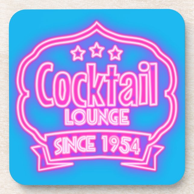 Cocktail lounge mid century vintage neon sign bar coaster (Front)