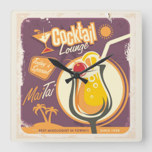 Cocktail Lounge Poster Square Wall Clock