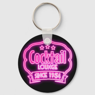 Cocktail lounge retro vintage neon sign liquor bar key ring