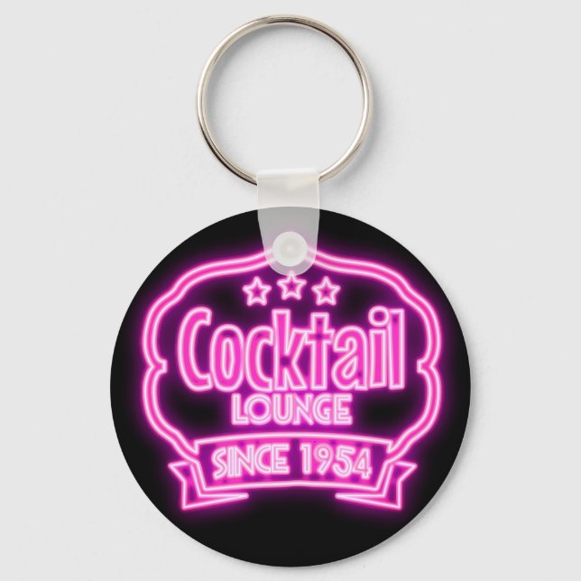 Cocktail lounge retro vintage neon sign liquor bar key ring (Front)