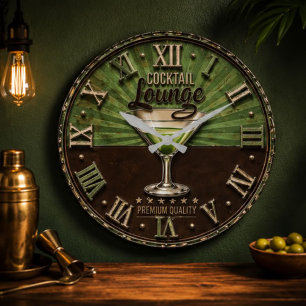 Cocktail Lounge Vintage Home Bar Decor Large Clock