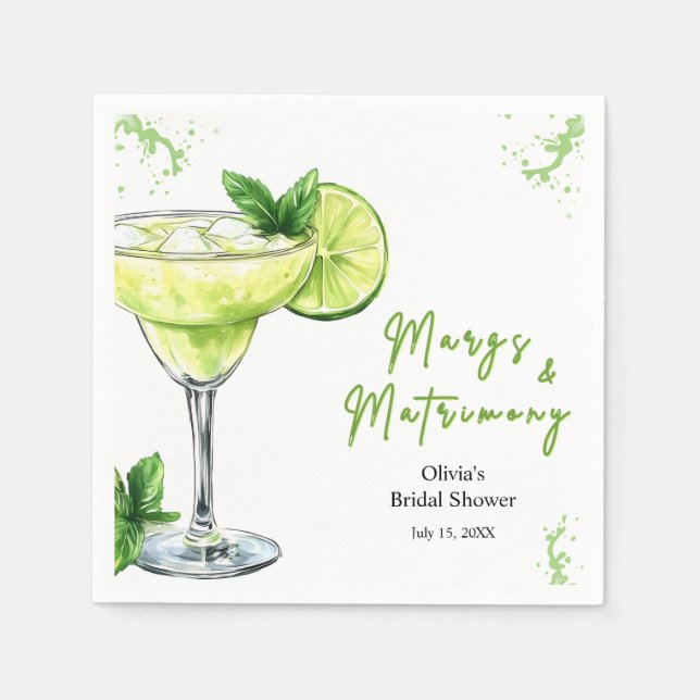 Cocktail Margs and Matrimony Bridal Shower Napkin (Front)