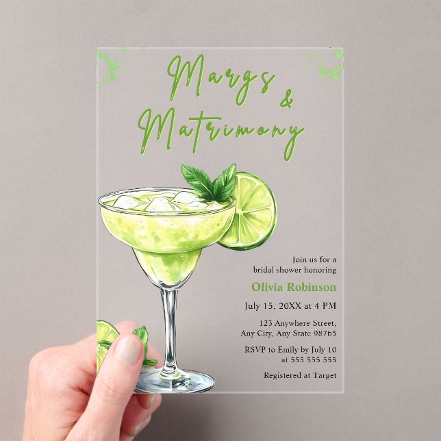 Cocktail Margs & Matrimony Bridal Shower Acrylic Invitations (Insitu (Handheld))