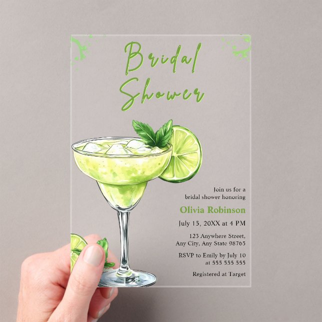 Cocktail Margs & Matrimony Margarita Bridal Shower Acrylic Invitations (Insitu (Handheld))