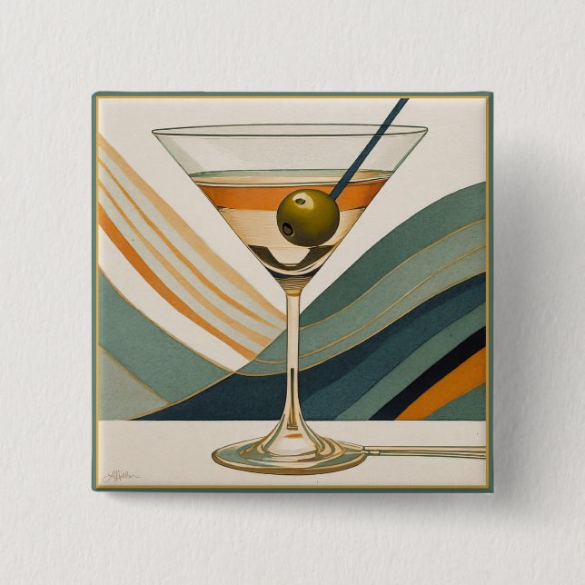 Cocktail Martini Mid Century Design 15 Cm Square Badge (Front)