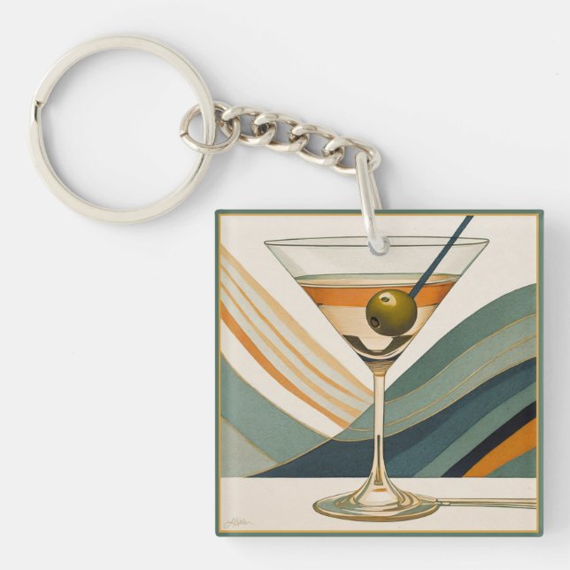 Cocktail Martini Mid Century Design Key Ring (Front)
