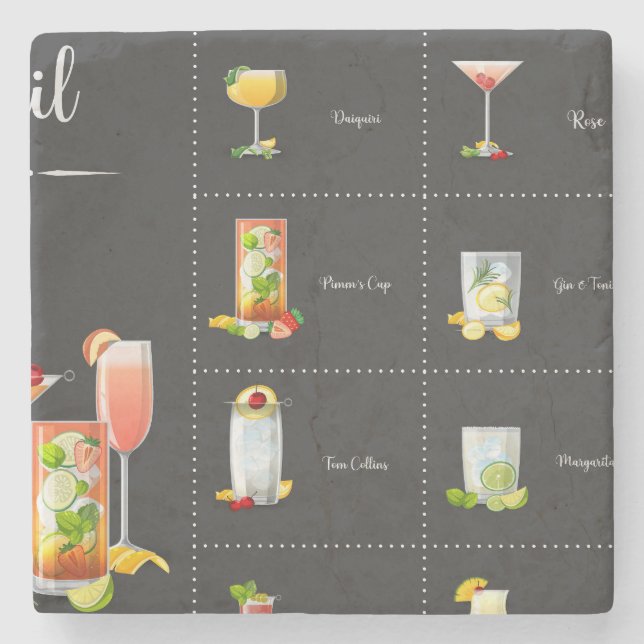  Cocktail menu Stone Coaster (Front)