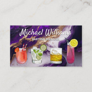 Cocktail Mix Drinks Purple Gold Marble Business Card
