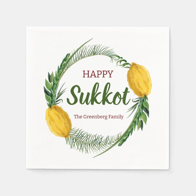 Cocktail Napkin Happy Sukkot Lulav Personalised (Front)