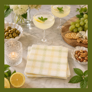 Cocktail Napkin   Lime & Lemon Plaid   Gin & Tonic