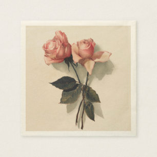 Cocktail Napkin Paper with Vintage Pink Roses