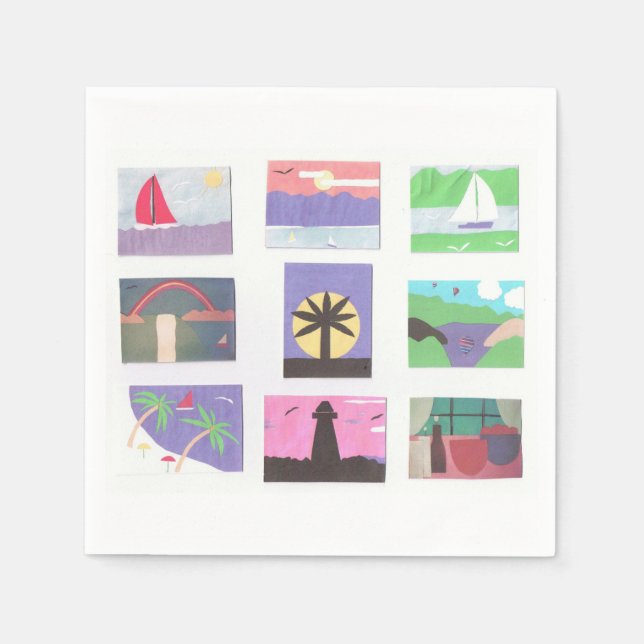 Cocktail Napkins with Colourful Outdoor Scenes (Front)