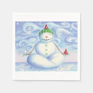 Cocktail Napkins with Yoga Snowman