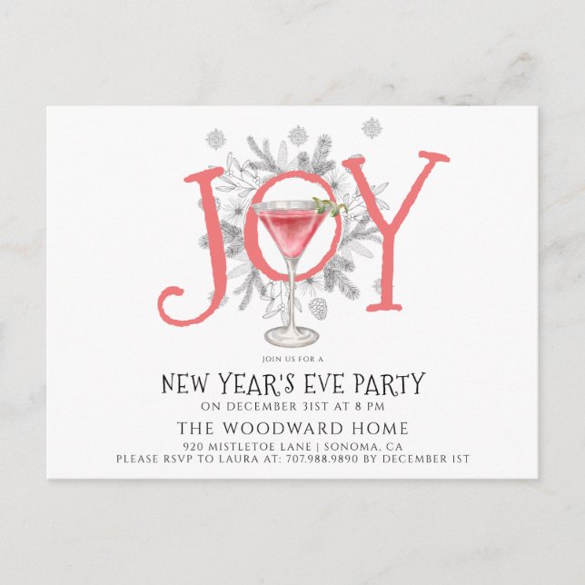 Cocktail New Year's Eve Party Invitation Postcard (Front)