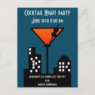Cocktail Night Party Invitation Postcard