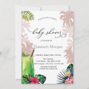 Cocktail,Palm, Glitter Bokeh Baby Shower Invitation