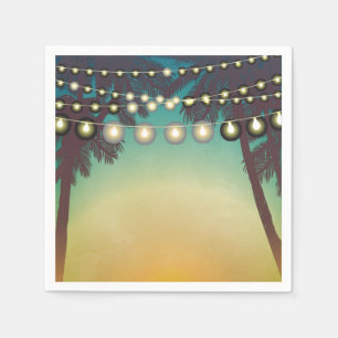 Cocktail Paper Napkin Beach Sunset Palm Trees Stri