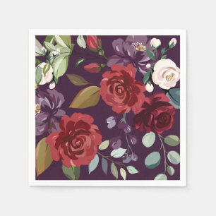 Cocktail Paper Napkin Plum Purple Roses Gold Geome