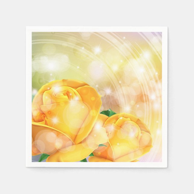 Cocktail Paper Napkins-Yellow Roses Napkin (Front)