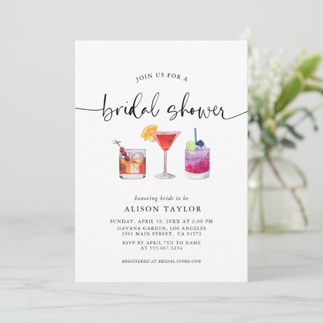 Cocktail Party Bridal Shower Calligraphy Invitation (Standing Front)