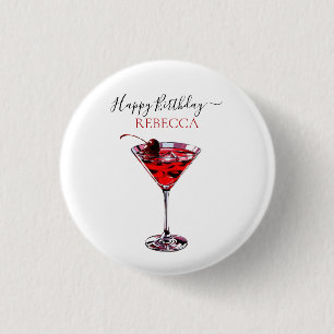 Cocktail Party Cherry Martini Happy Birthday 3 Cm Round Badge