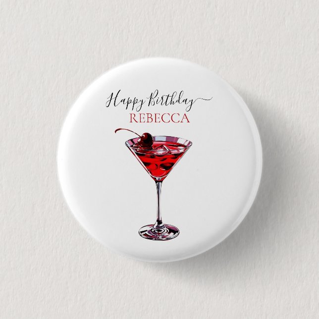 Cocktail Party Cherry Martini Happy Birthday 3 Cm Round Badge (Front)