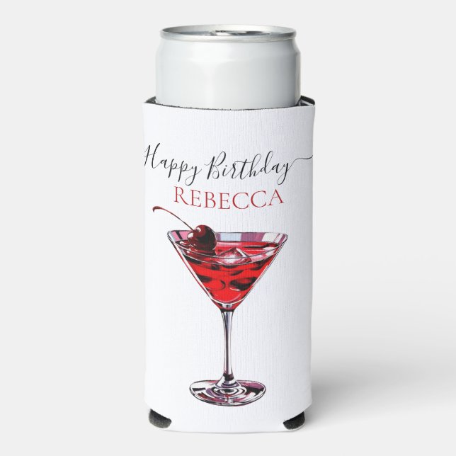 Cocktail Party Cherry Martini Happy Birthday Seltzer Can Cooler (Seltzer Front)