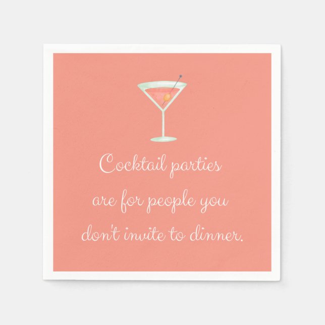 Cocktail party funny napkin martini salmon colour (Front)