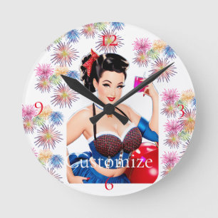 Cocktail Party Girl Thunder_Cove Round Clock